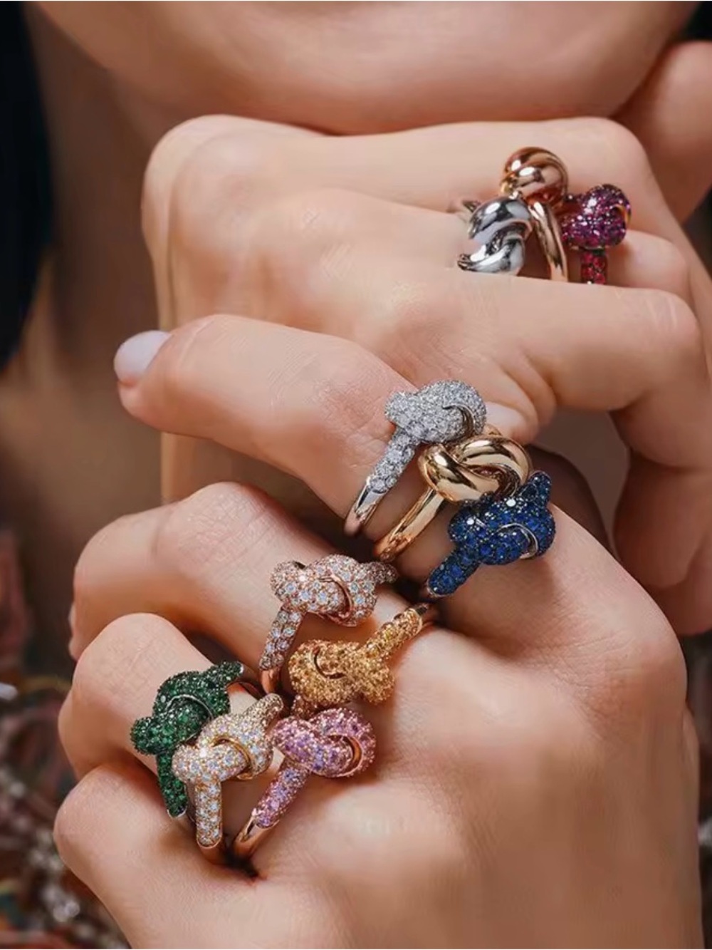 Multicolor Pavé Knot Rings - Jewelry